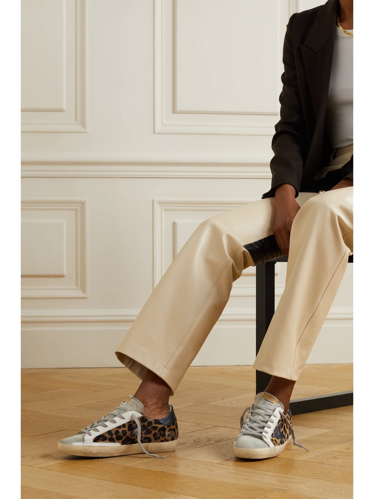 Superstar Distressed Leopard-print Calf Hair, Leather And Suede Sneakers