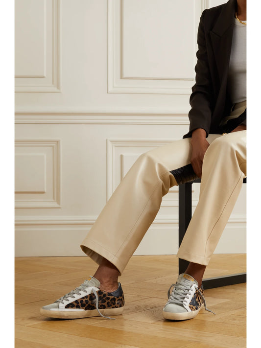 Superstar Distressed Leopard-print Calf Hair, Leather And Suede Sneakers