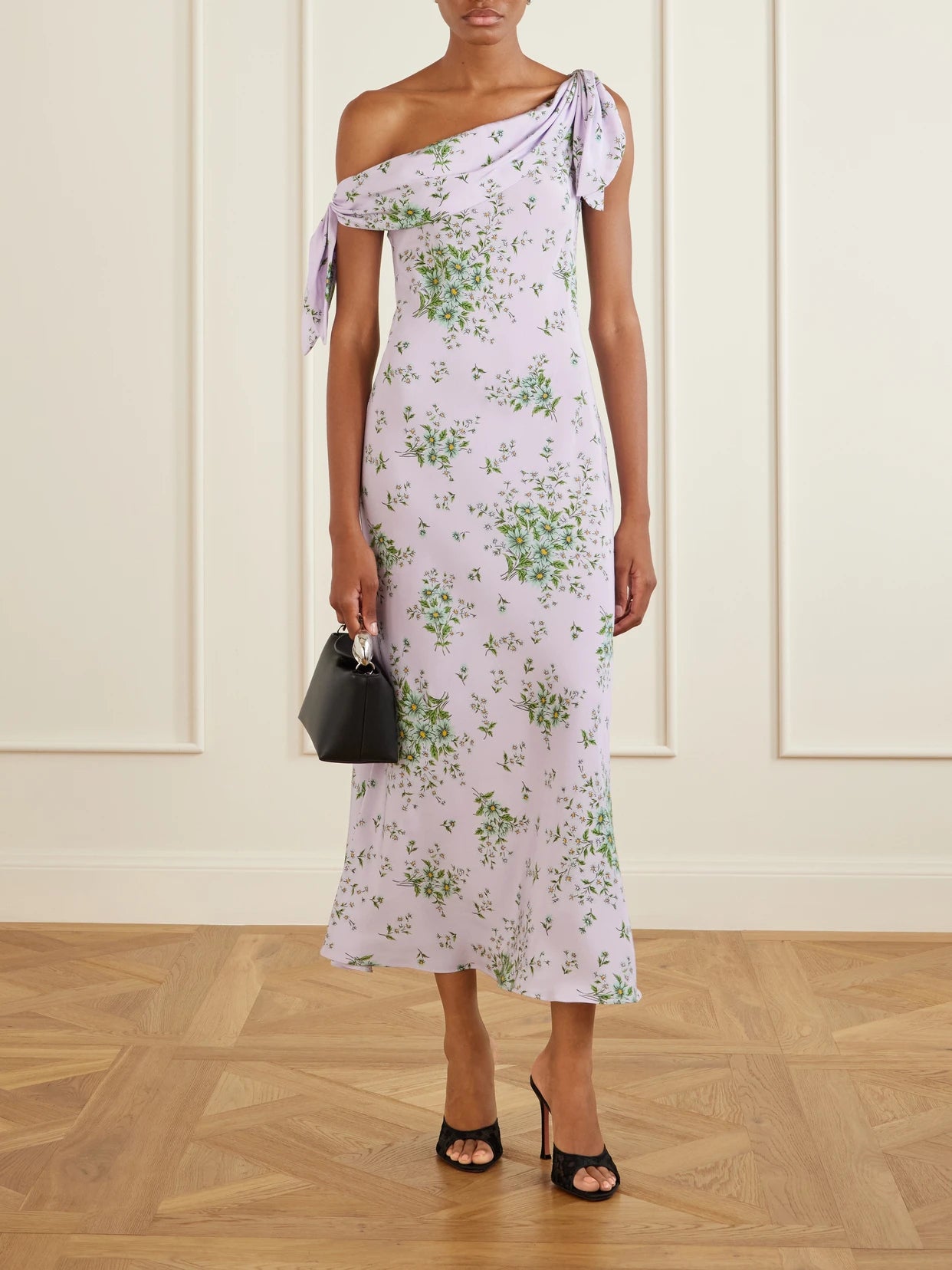 Image of Dresses. Product name - Floral-print Silk-crepe Midi Dress in Pink colour by brand - Rodarte