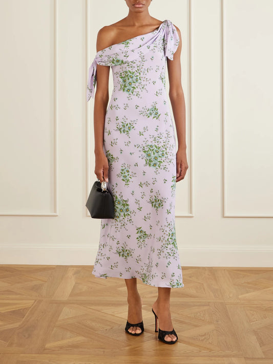 Image of Dresses. Product name - Floral-print Silk-crepe Midi Dress in Pink colour by brand - Rodarte