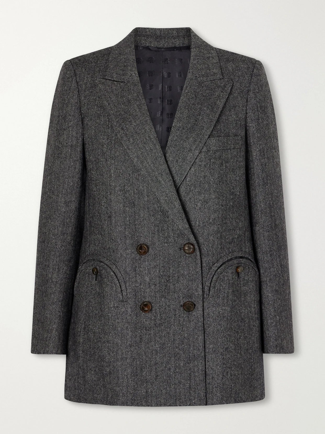 Image of Coats & Jackets. Product name - Everyday Double-breasted Herringbone Wool-blend Blazer in Gray colour by brand - BLAZÉ Milano