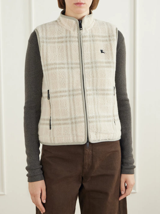 Burberry Logo-embroidered Checked Wool And Cashmere-blend Gilet