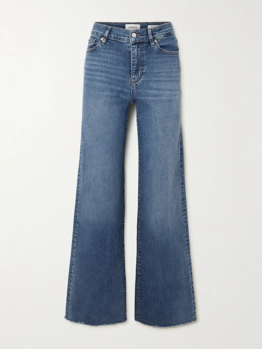 Image of Jeans. Product name - High Rise Wide High-rise Wide-leg Jeans in Mid denim colour by brand - FRAME
