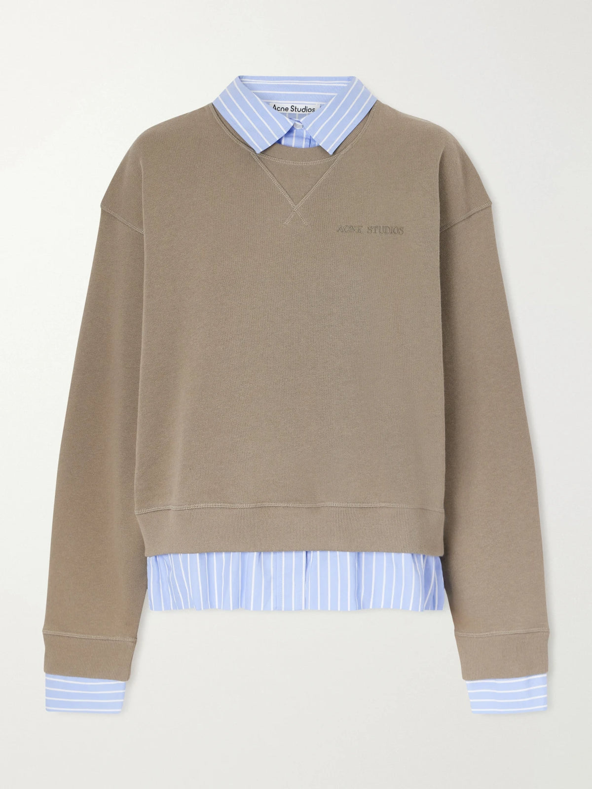 Acne Studios Layered Striped Poplin-trimmed Cotton-fleece Sweatshirt