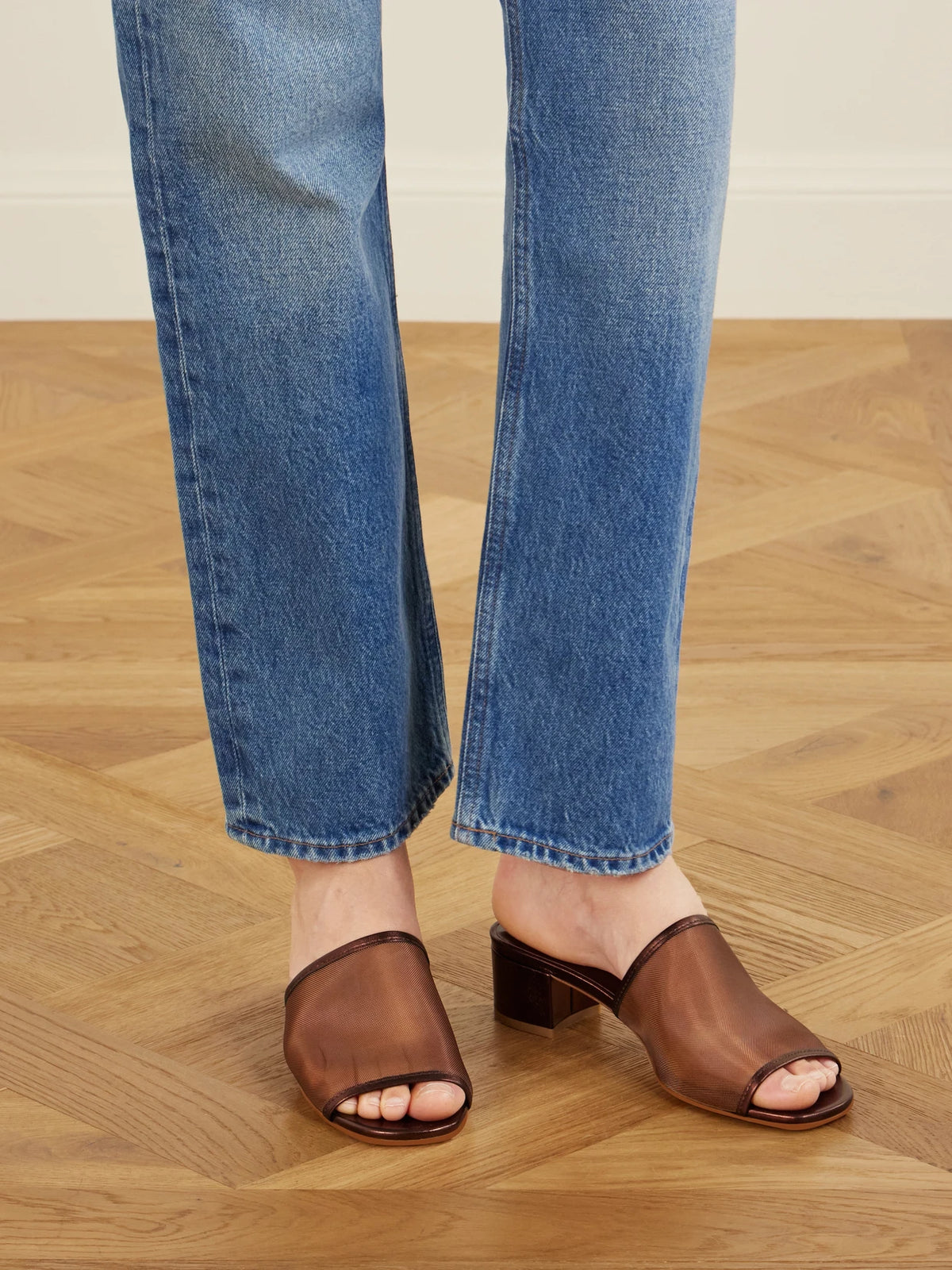 Sophie Leather-trimmed Mesh Mules