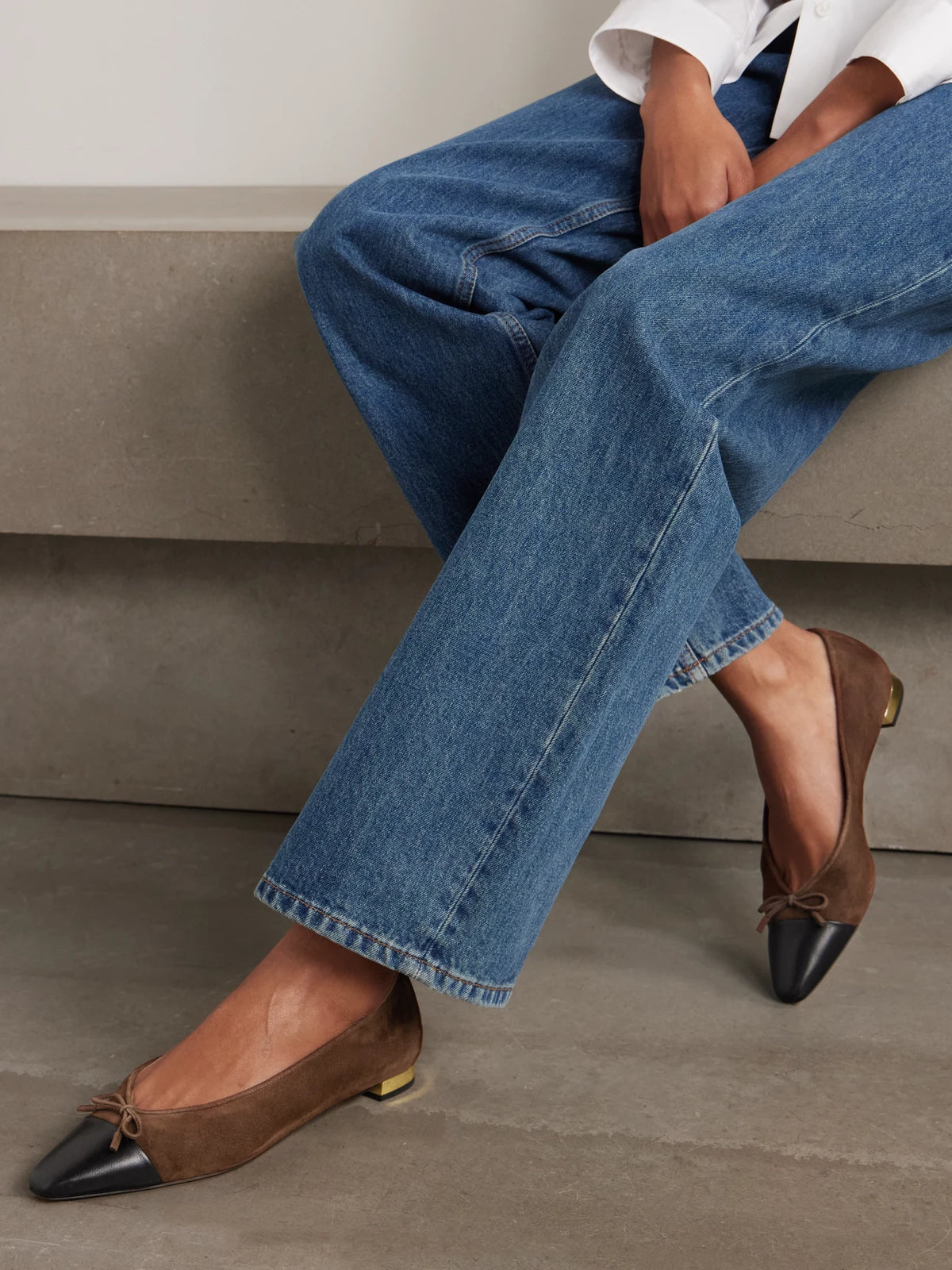 Gioia Bow-detailed Leather-trimmed Suede Ballet Flats