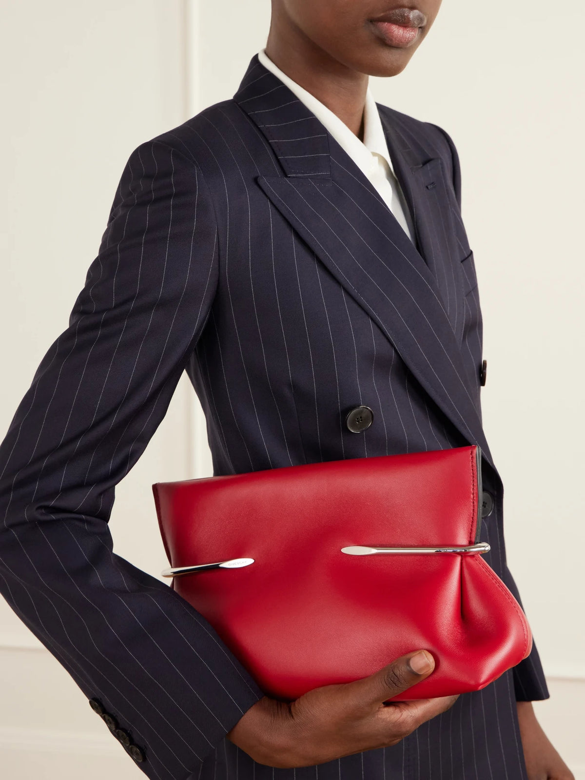 Image of Bags. Product name - Pinch Soft Leather Clutch in Red colour by brand - Givenchy