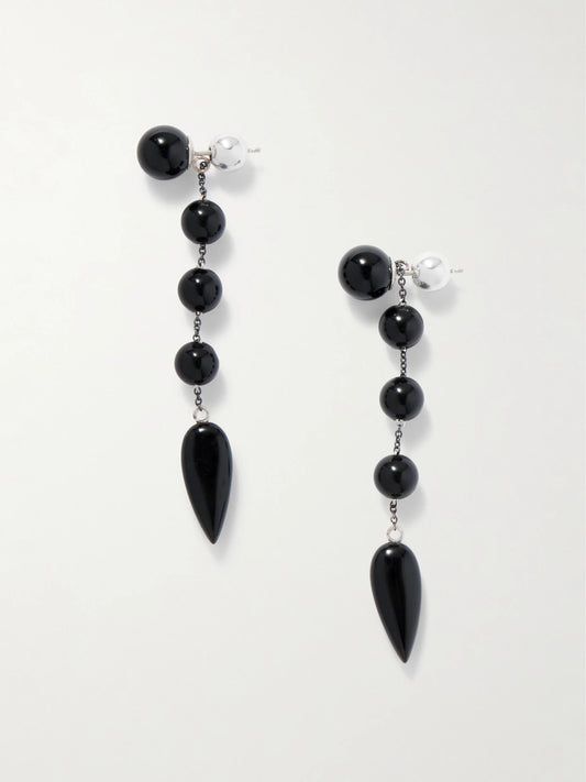 Small Phoenician Silver And Onyx Earrings