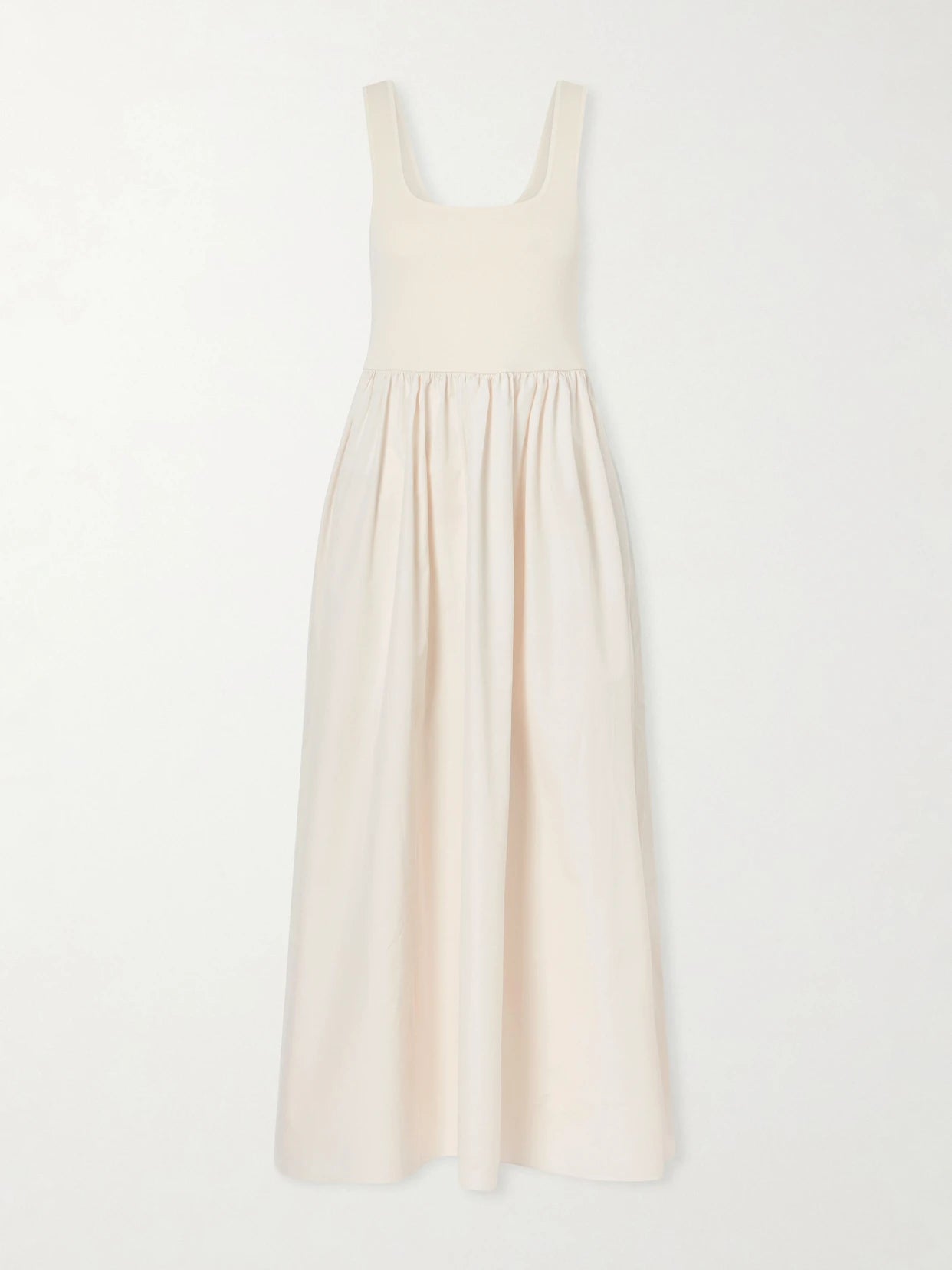 Image of Dresses. Product name - Cotton-poplin And Stretch-knit Maxi Dress in Ecru colour by brand - Matteau