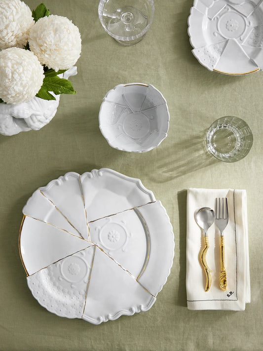 Image of Tableware. Product name - + Sacai Kintsugi Gold-plated Ceramic Platter in White colour by brand - Astier De Villatte