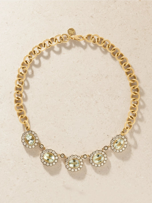 Marlo Laz Alexandra 14-karat Gold, Aquamarine And Diamond Necklace