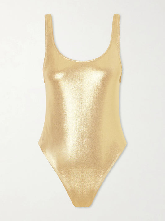 Image of Swimwear. Product name - Embellished Swimsuit in Gold colour by brand - Sara Cristina