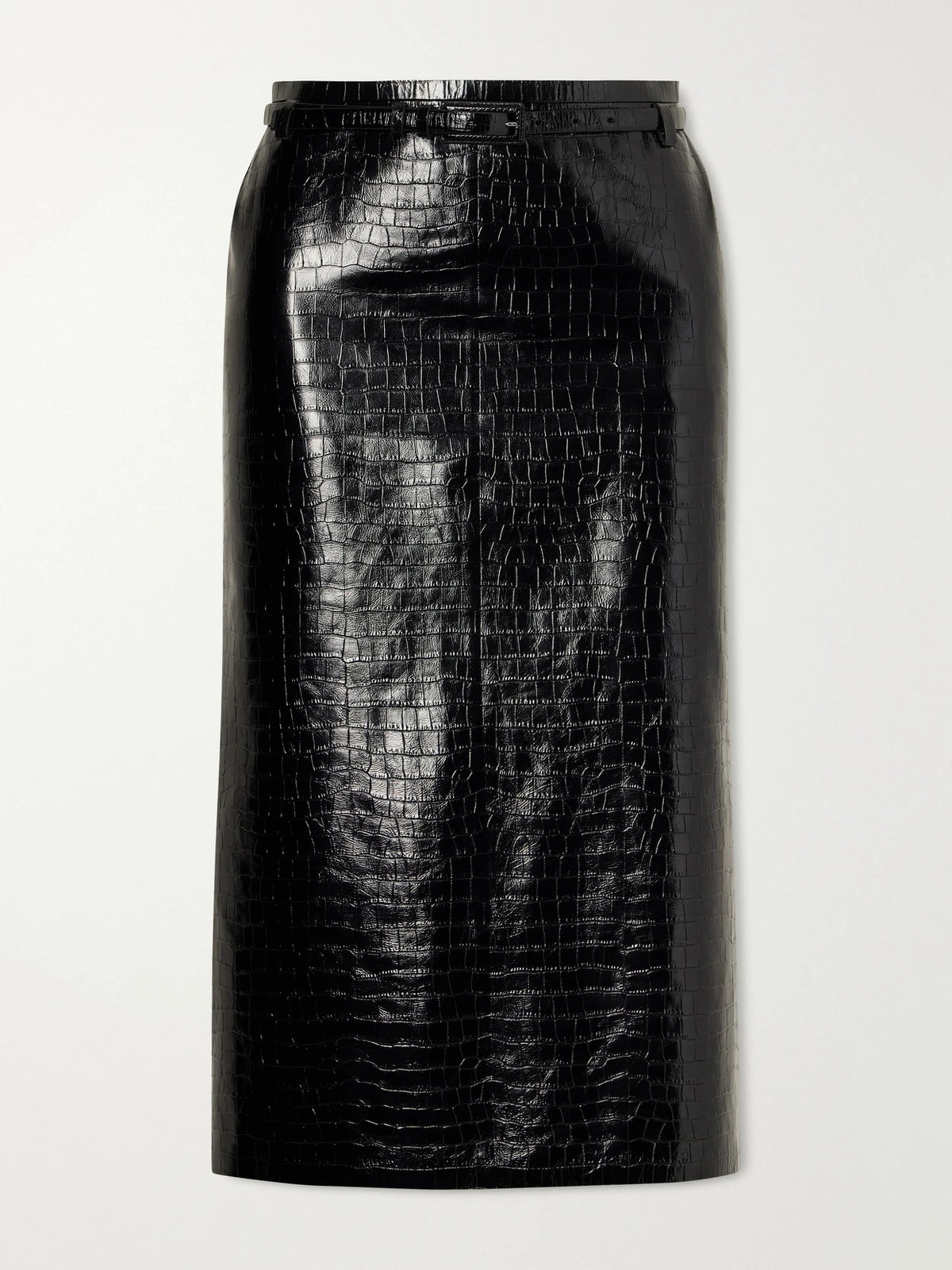 TOM FORD Belted Croc-effect Leather Midi Skirt