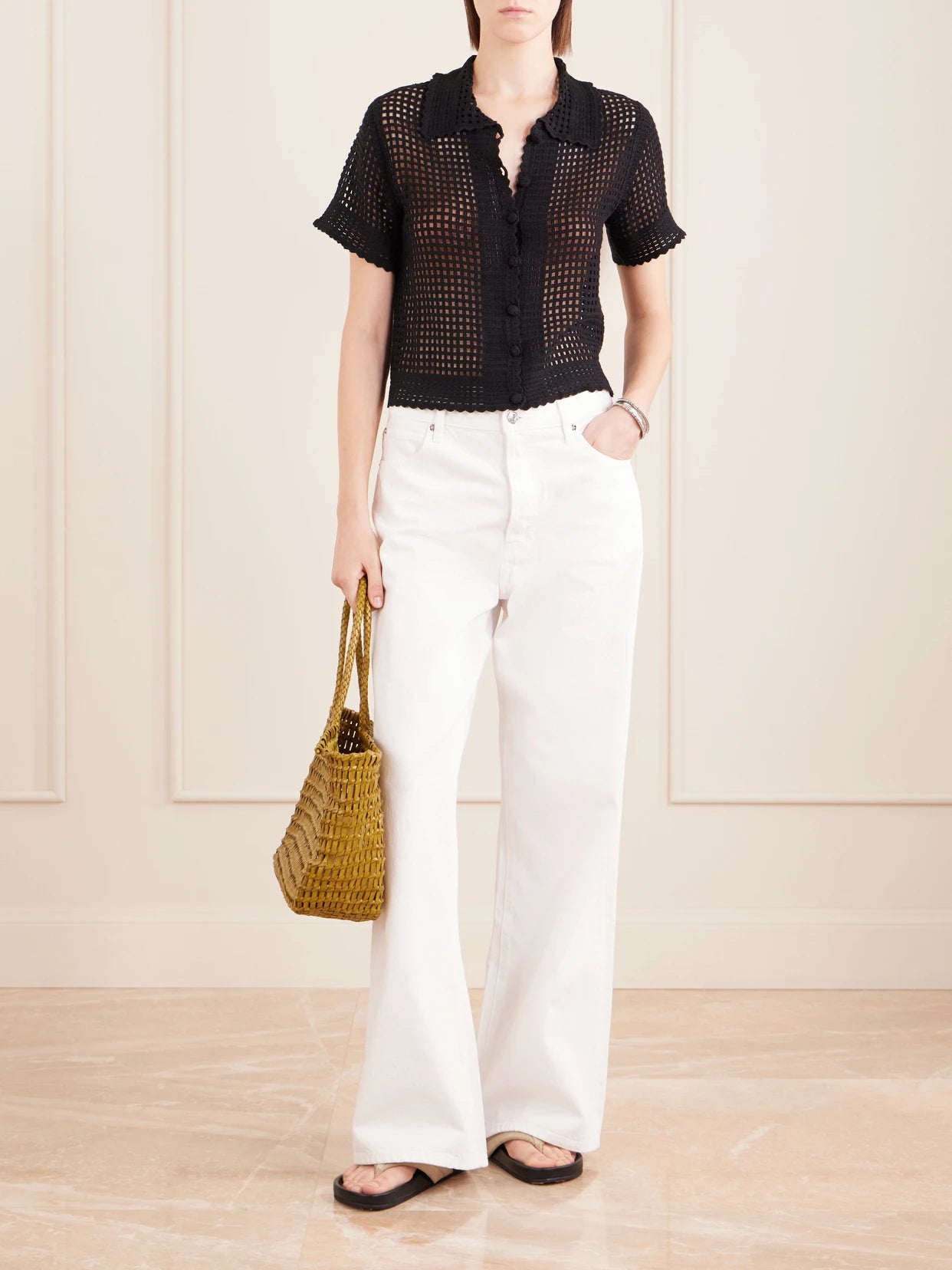 Image of Jeans. Product name - Low Slung Relaxed Wide High-rise Wide-leg Jeans in White colour by brand - FRAME
