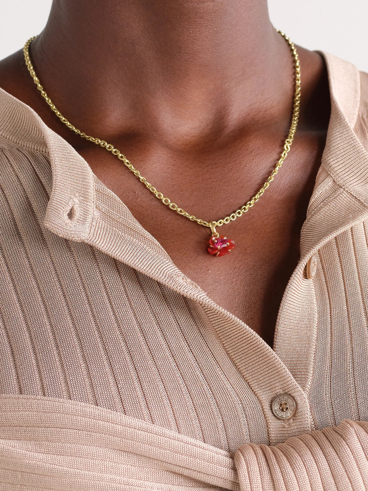 Image of Necklaces. Product name - Tropical Flower 18-karat Gold, Fire Opal And Rubellite Necklace in Multi colour by brand - Irene Neuwirth