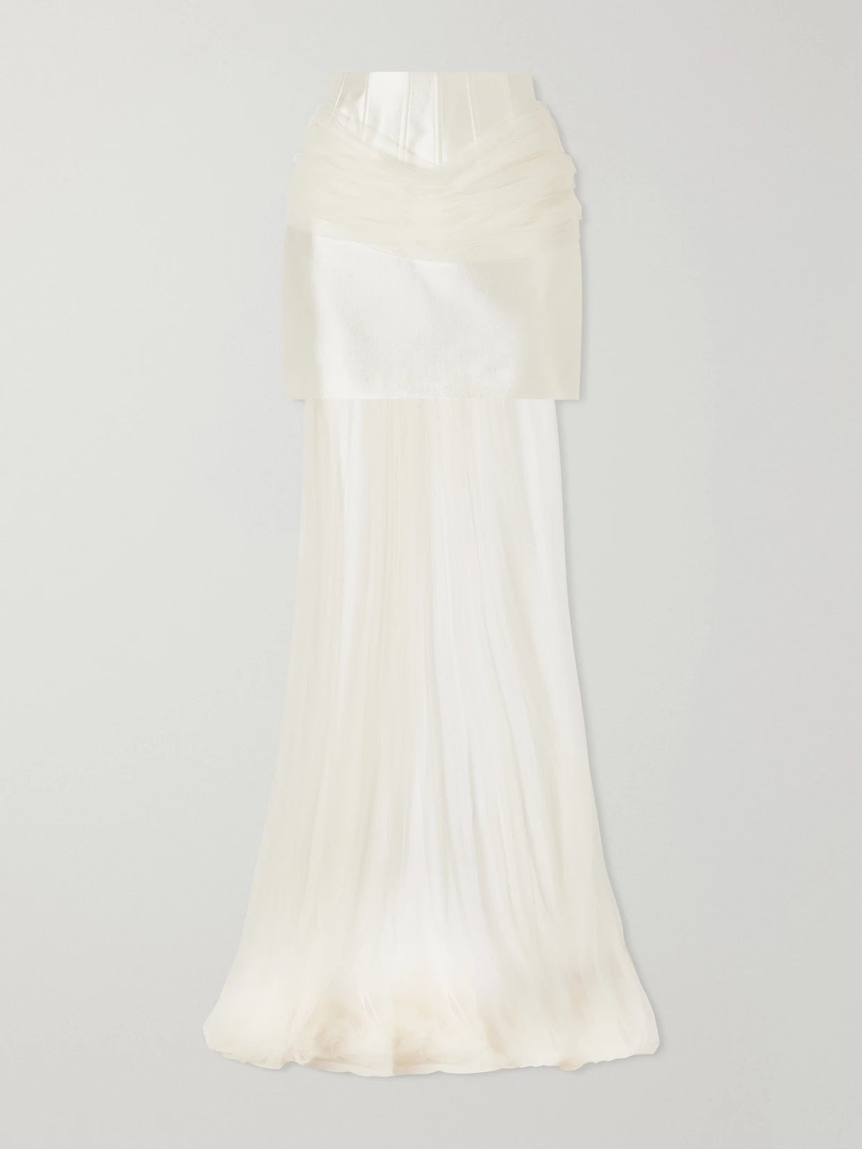 Image of a model wearing Skirts. Product name - Talia Silk And Wool-blend Twill Mini Skirt in Off-white colour by brand - Danielle Frankel