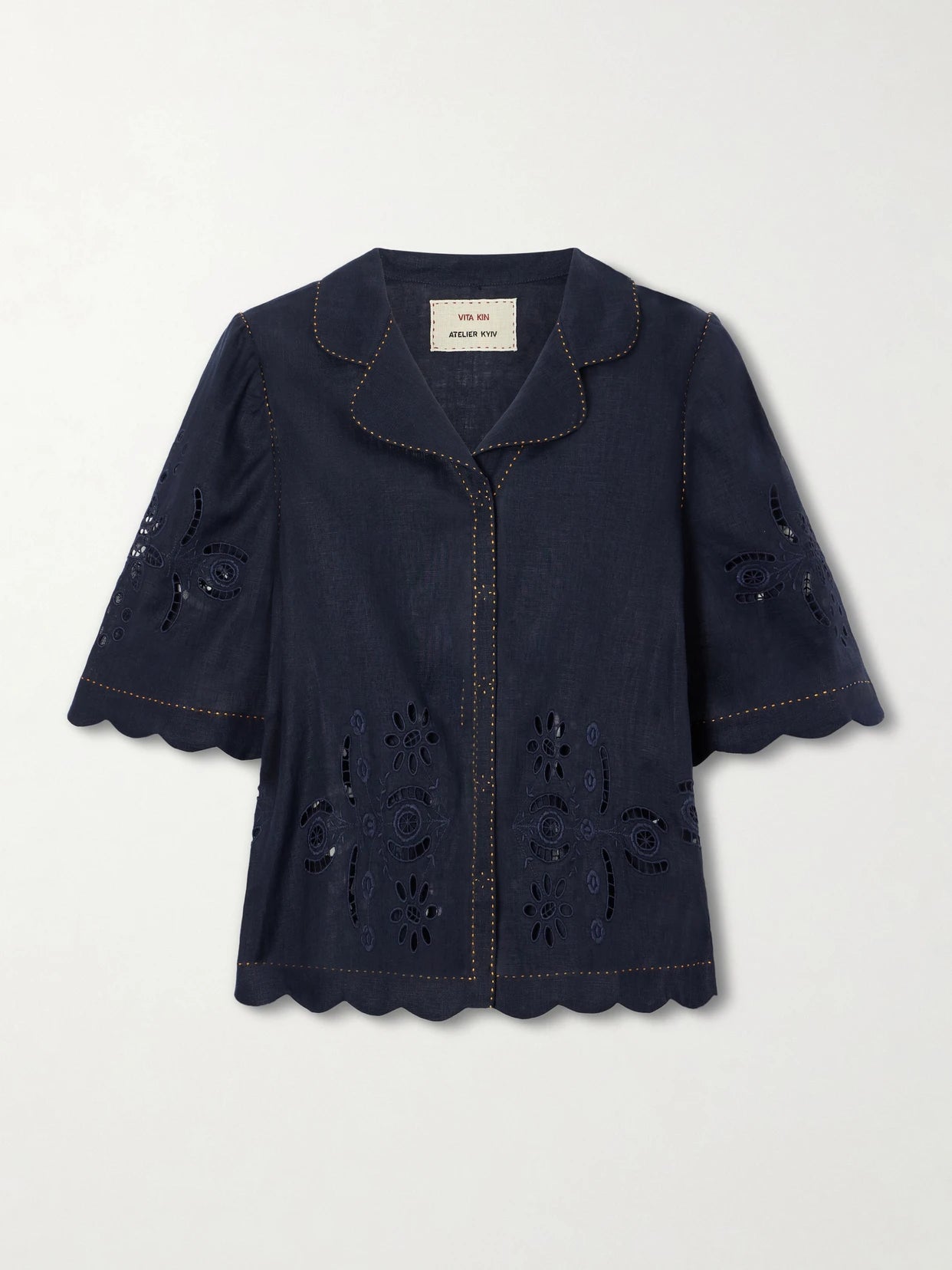 Broderie Anglaise-trimmed Linen Shirt