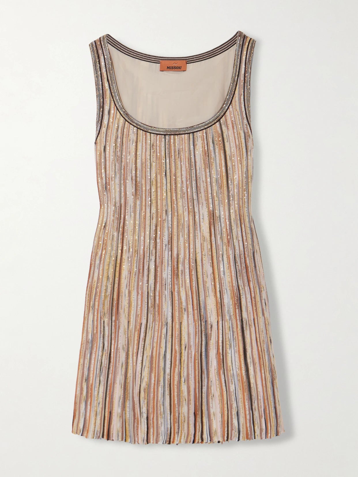 Image of Dresses. Product name - Striped Sequined Metallic Ribbed-knit Mini Dress in Brown colour by brand - Missoni