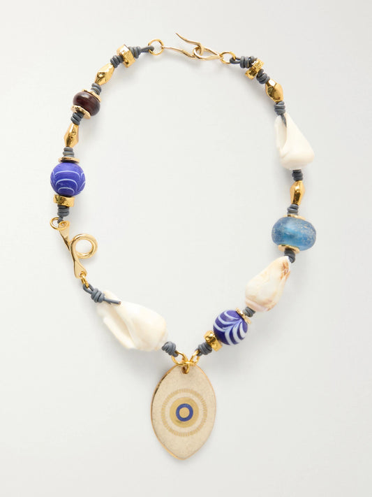 Tohum Evil Eye Gold-plated, Seashell And Ceramic Necklace