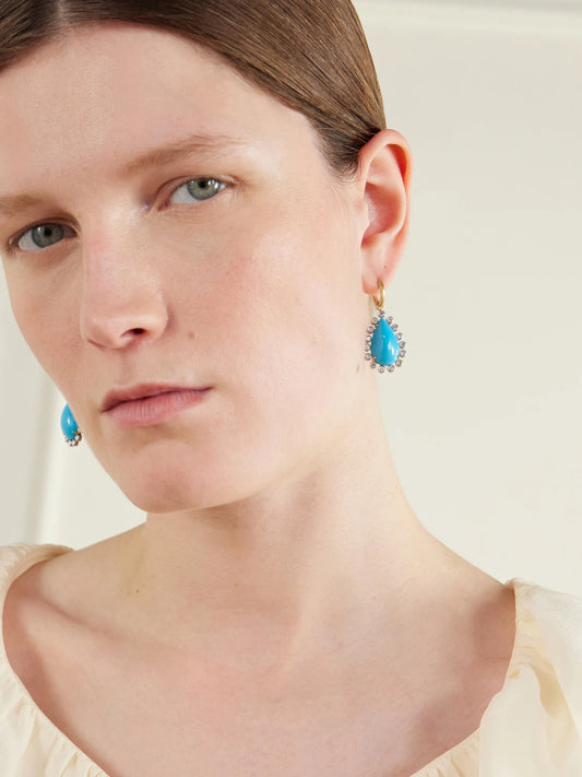 Image of Earrings. Product name - Gemmy Gem 18-karat Yellow And White Gold Diamond And Turquoise Earrings in Blue colour by brand - Irene Neuwirth