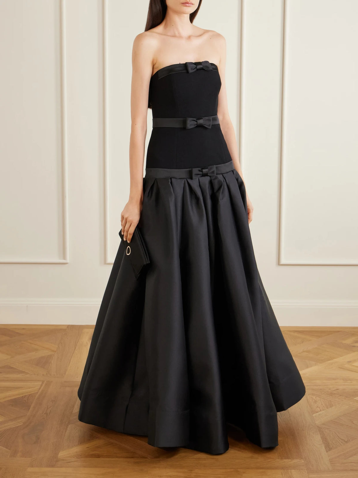 Image of Dresses. Product name - Zendaya Crepe And Satin Gown in Black colour by brand - Rebecca Vallance
