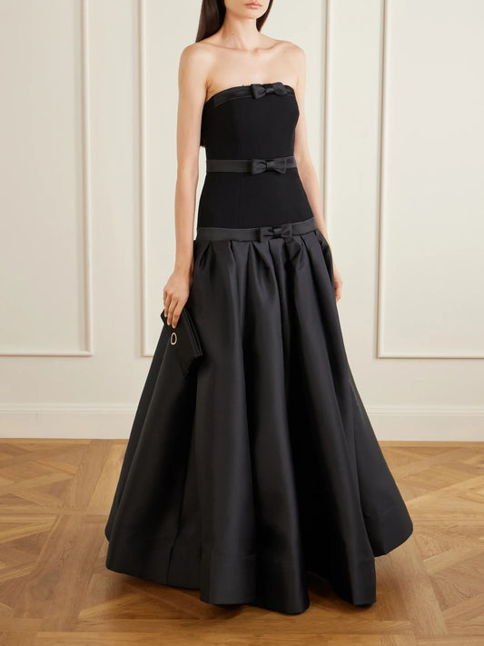 Image of Dresses. Product name - Zendaya Crepe And Satin Gown in Black colour by brand - Rebecca Vallance