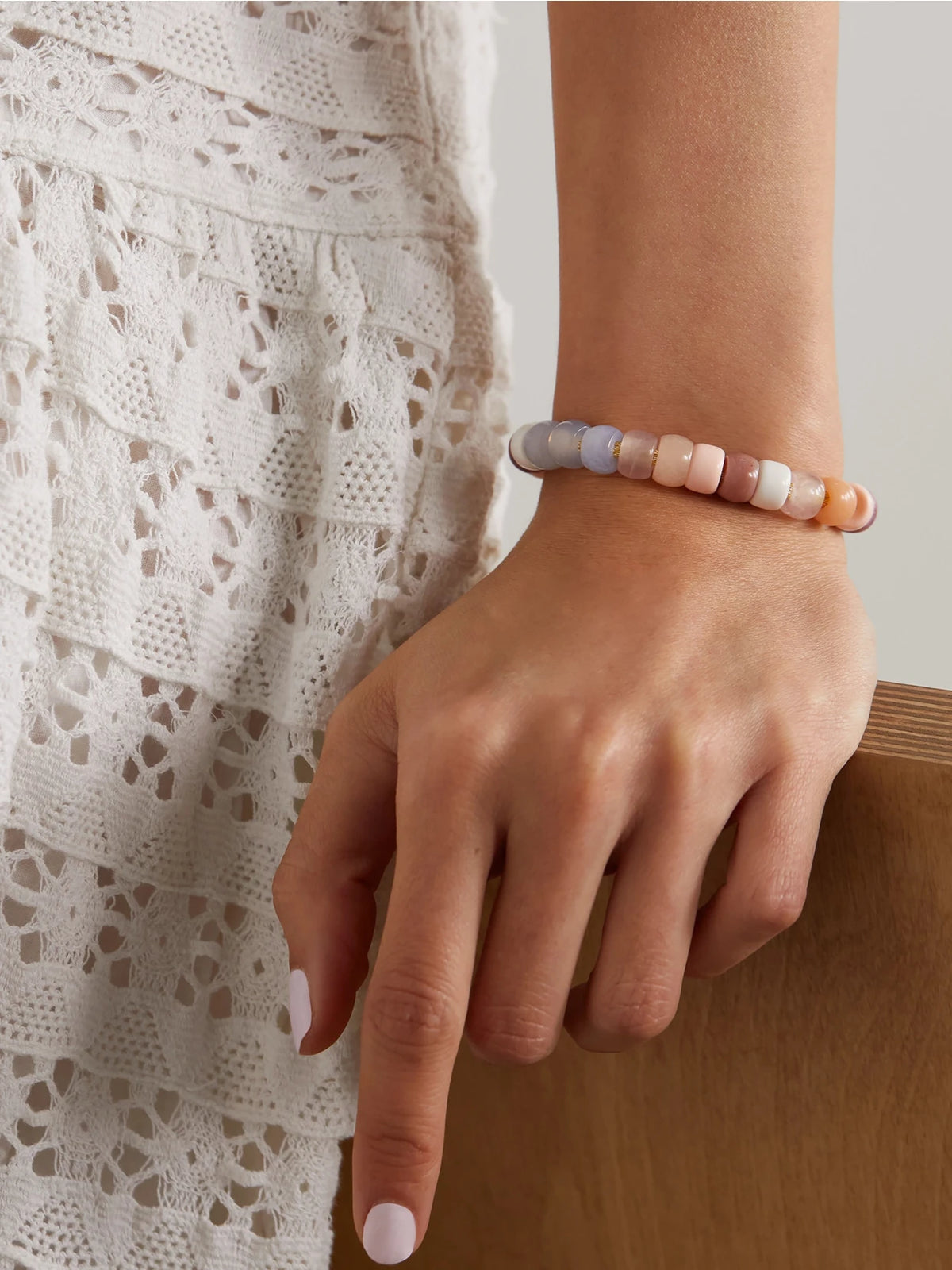 Image of Bracelets. Product name - + Loveshackfancy Forte Beads 18-karat Gold And Lurex Multi-stone Bracelet in Multi colour by brand - Carolina Bucci