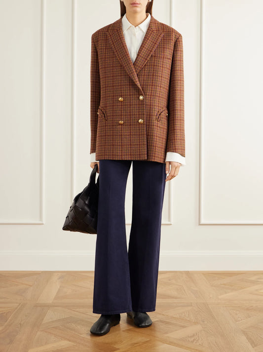 Image of Coats & Jackets. Product name - Nightbreak Checked Wool Blazer in Brown colour by brand - BLAZÉ Milano