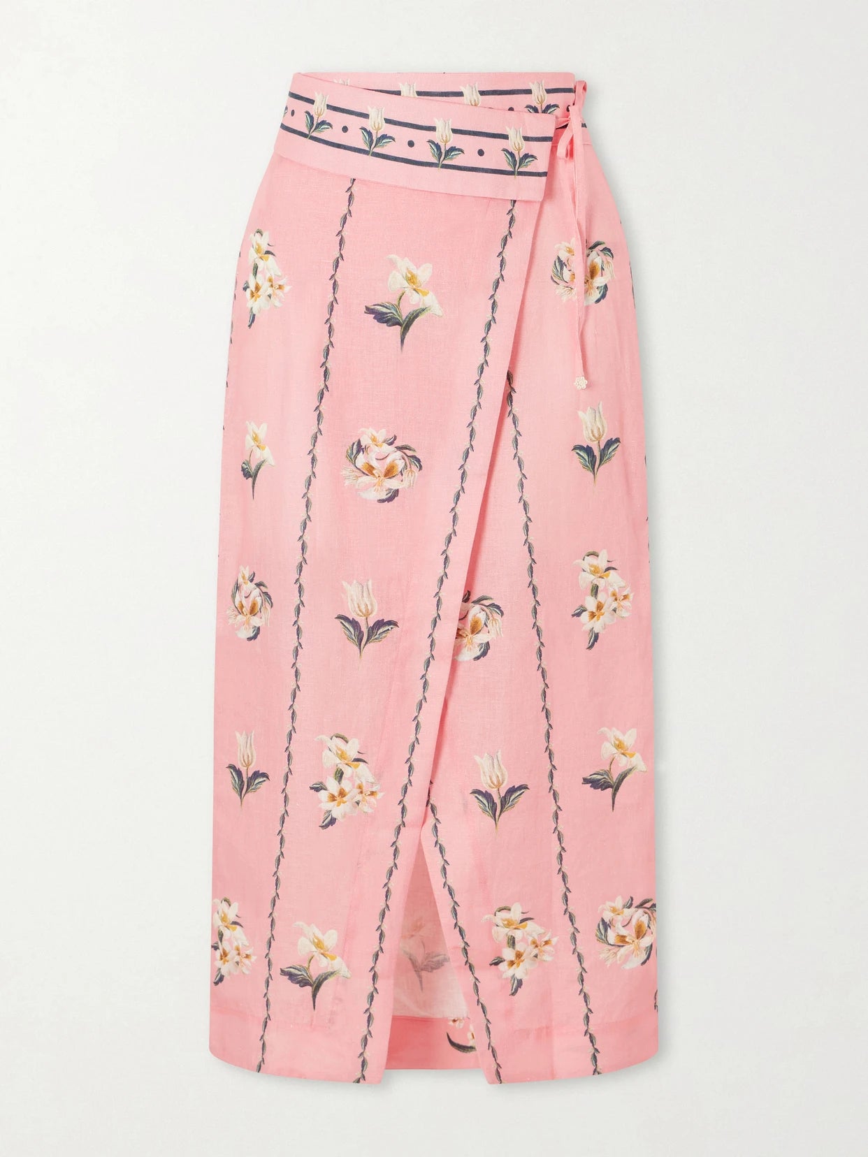 Image of Swimwear. Product name - Tierra Promessa Floral-print Linen Pareo in Pink colour by brand - Agua by Agua Bendita