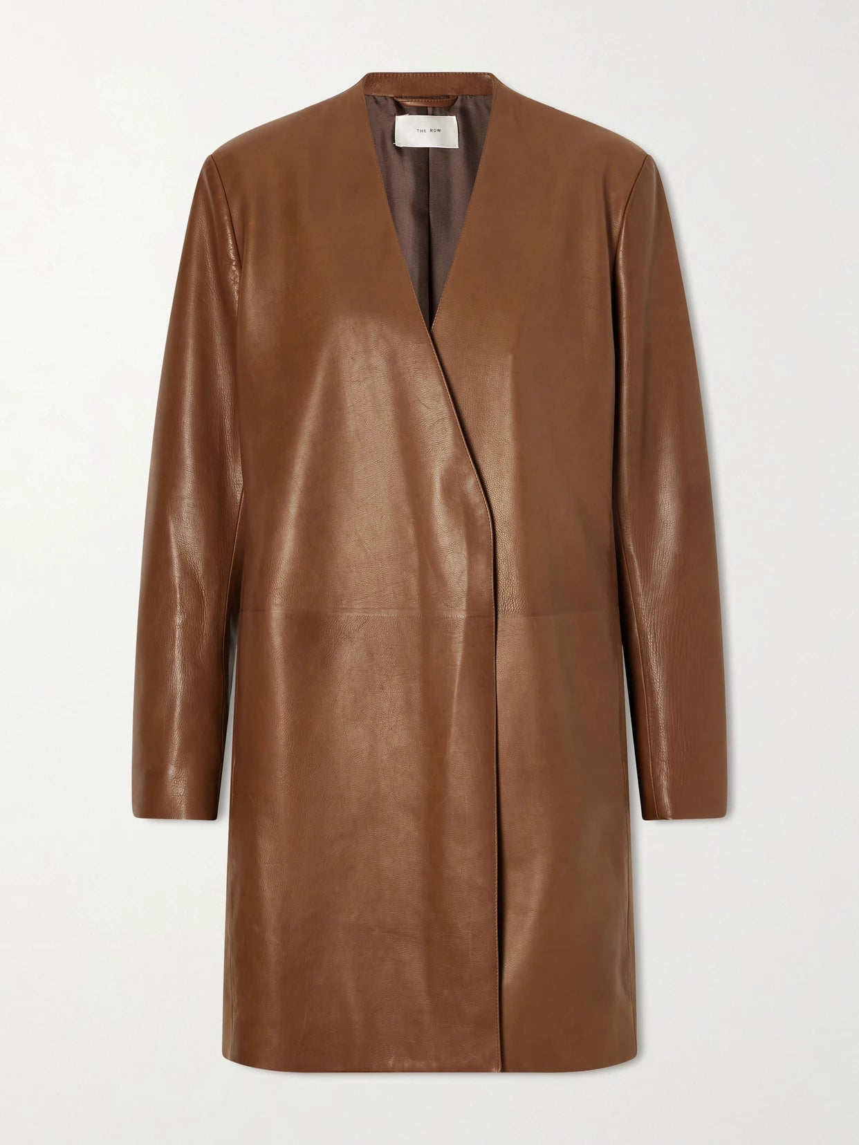 Image of Coats & Jackets. Product name - Clarisa Leather Knee-lenght Coat in Dark brown colour by brand - The Row