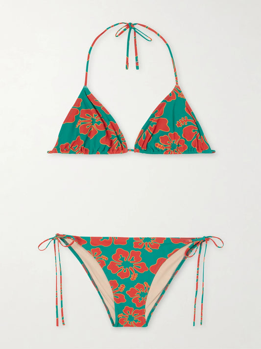 Image of Swimwear. Product name - Venti Printed Triangle Halterneck Bikini in Jade colour by brand - Lido