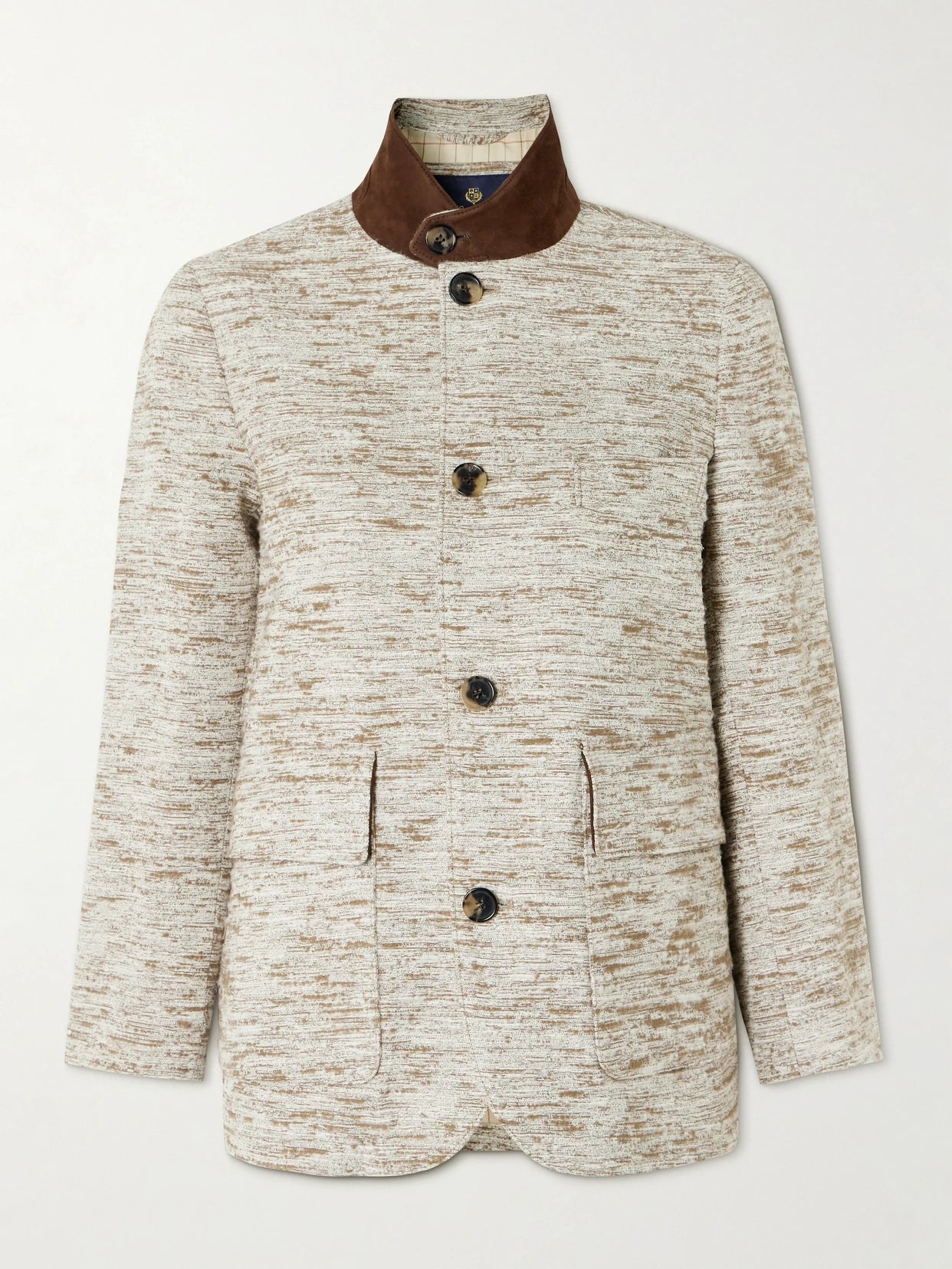 Image of Coats & Jackets. Product name - Roadster Suede-trimmed Textured-cotton Jacket in Light gray colour by brand - Loro Piana