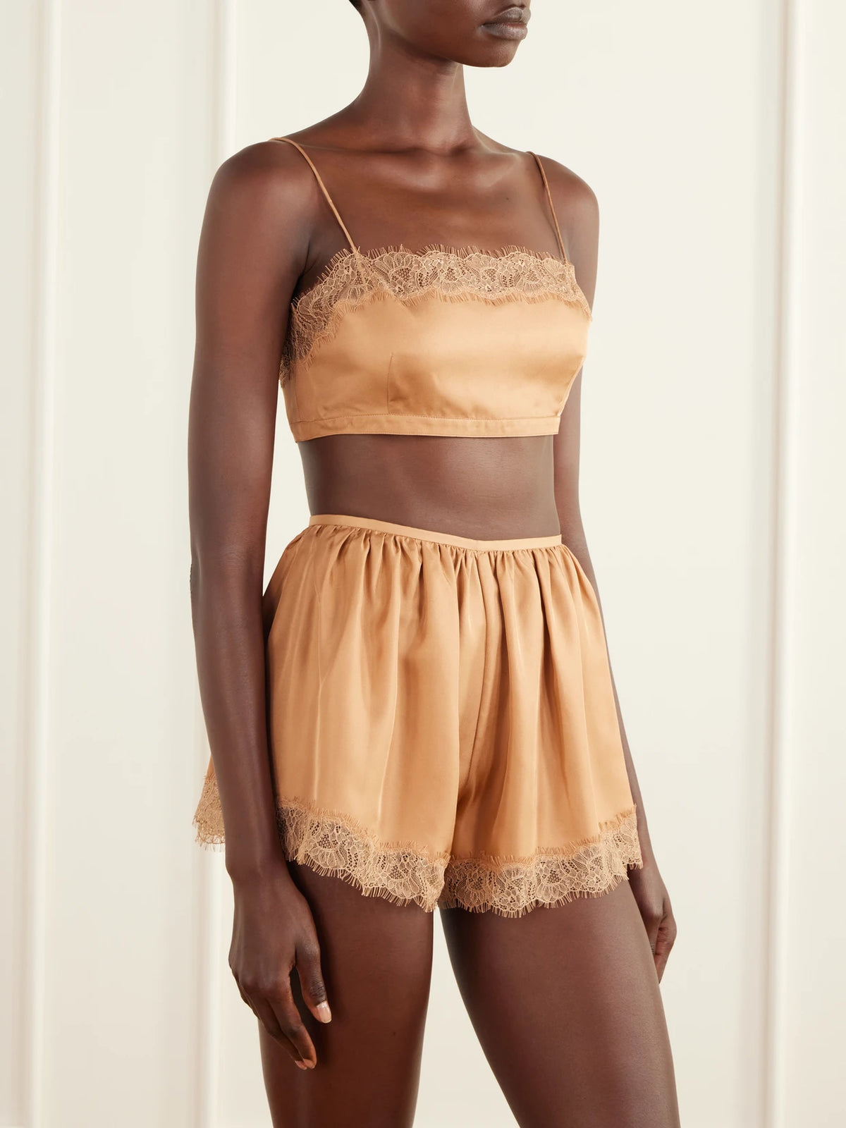 Ulla Johnson Leiko Cropped Chantilly Lace-trimmed Silk-twill Top