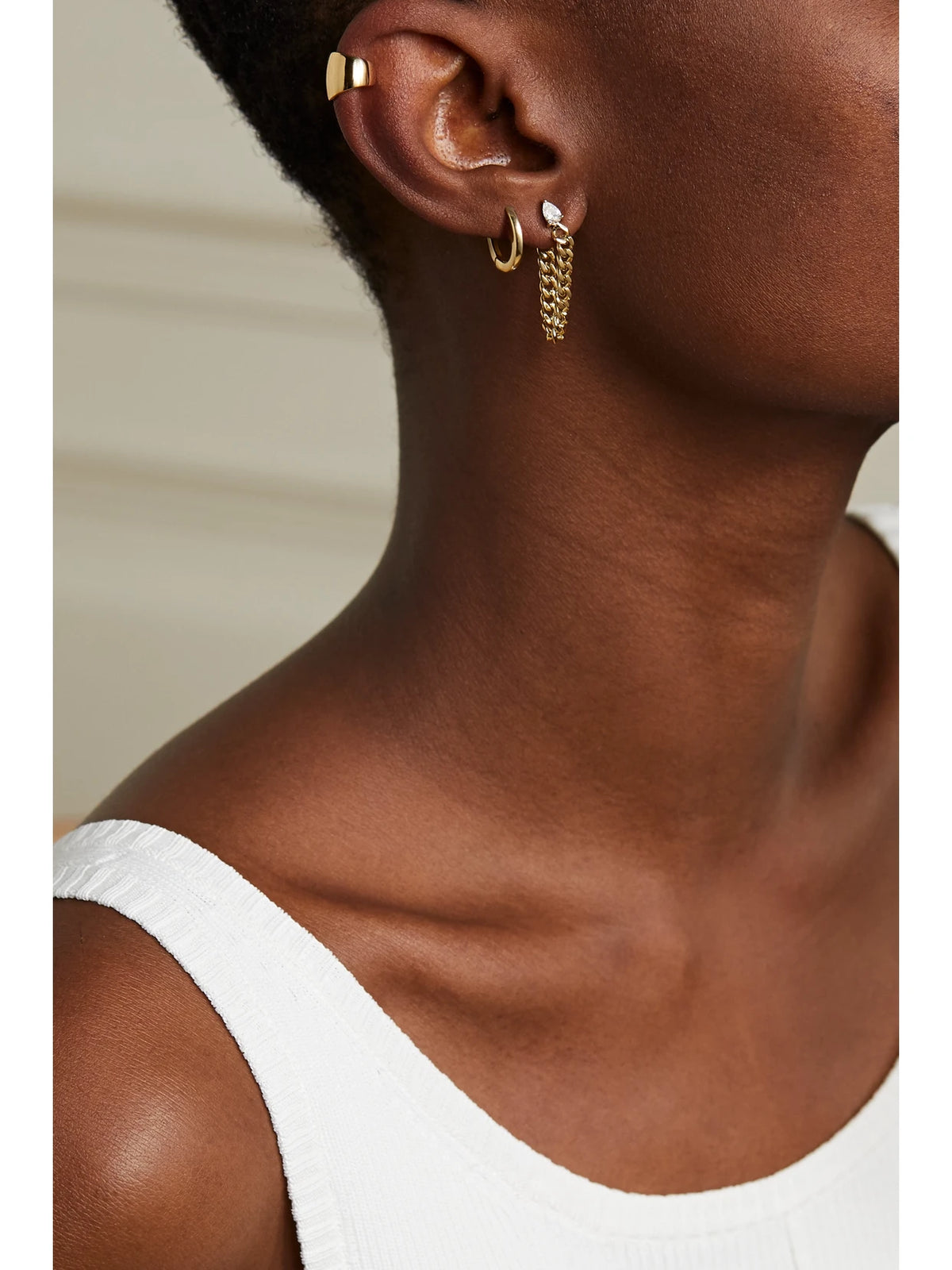 Image of Earrings. Product name - Huggies 18-karat Gold Hoop Earrings in Multi colour by brand - Anita Ko