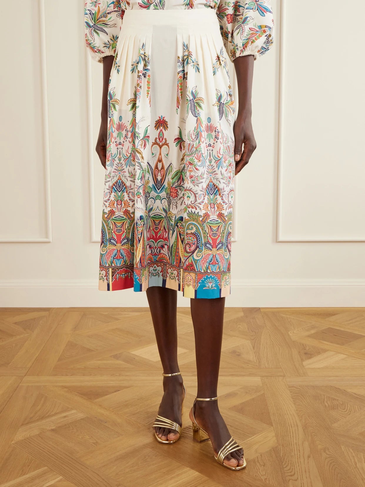 Paisley-print Cotton-poplin Midi Skirt