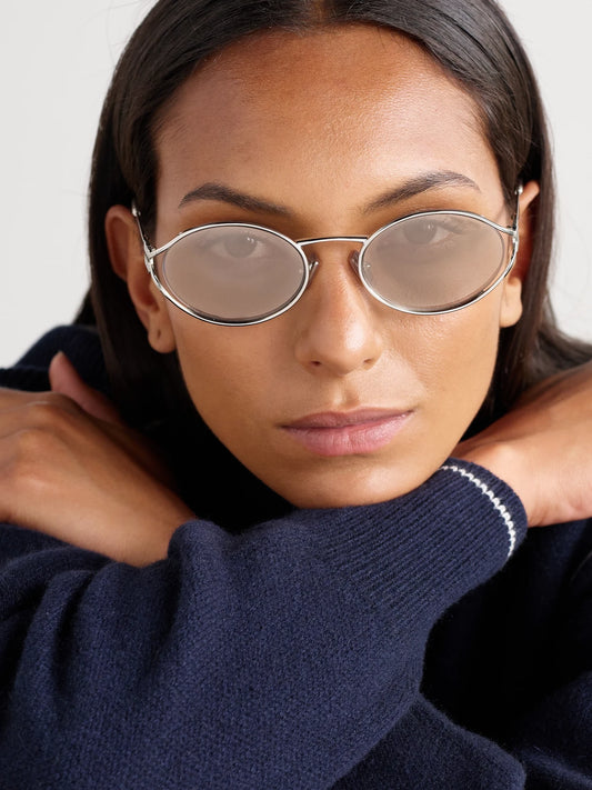 Image of Sunglasses. Product name - Oval-frame Silver-tone Sunglasses in Multi colour by brand - Miu Miu Eyewear