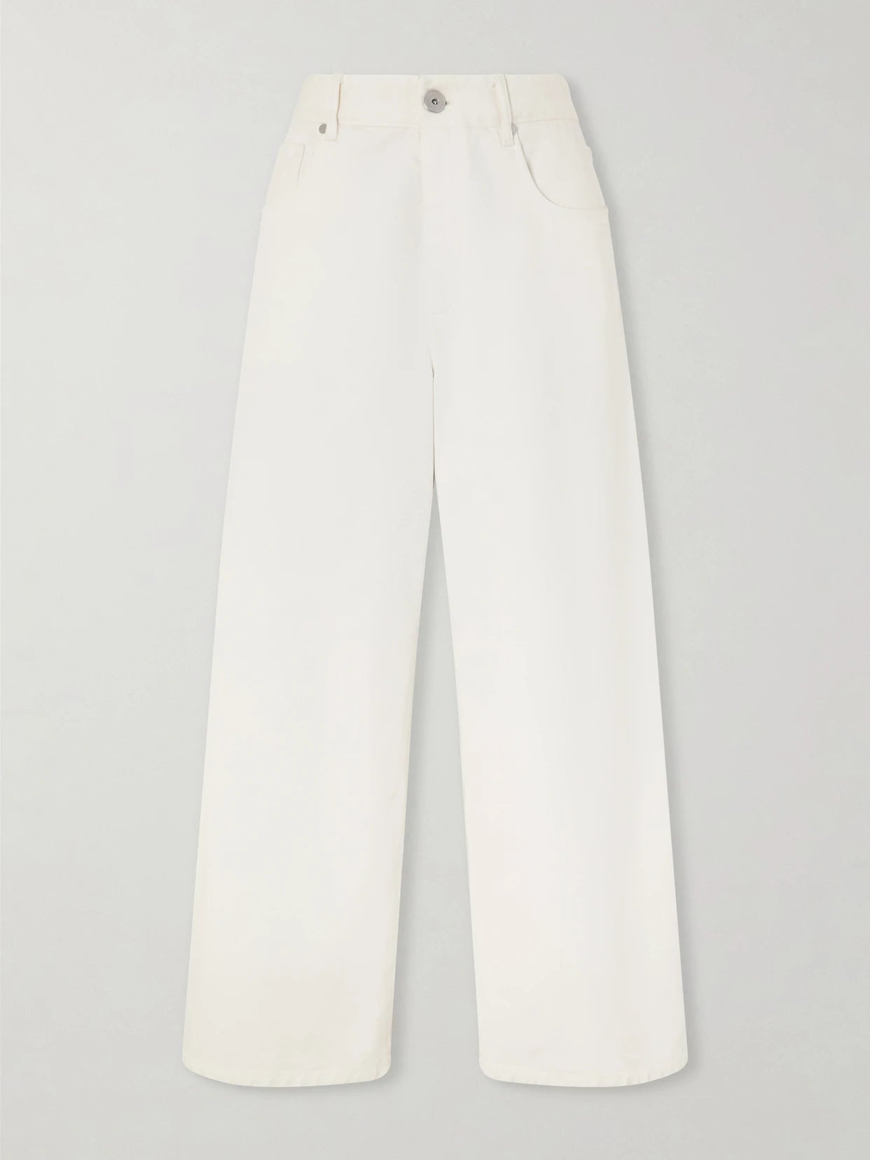 Image of Jeans. Product name - Embellished High-rise Wide-leg Jeans in White colour by brand - Brunello Cucinelli