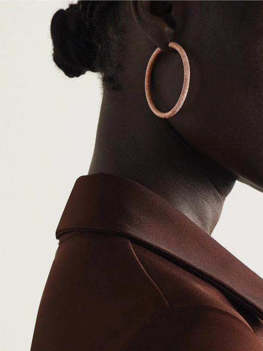 Image of Earrings. Product name - Florentine Finish Large 18-karat Rose Gold Hoop Earrings in Multi colour by brand - Carolina Bucci