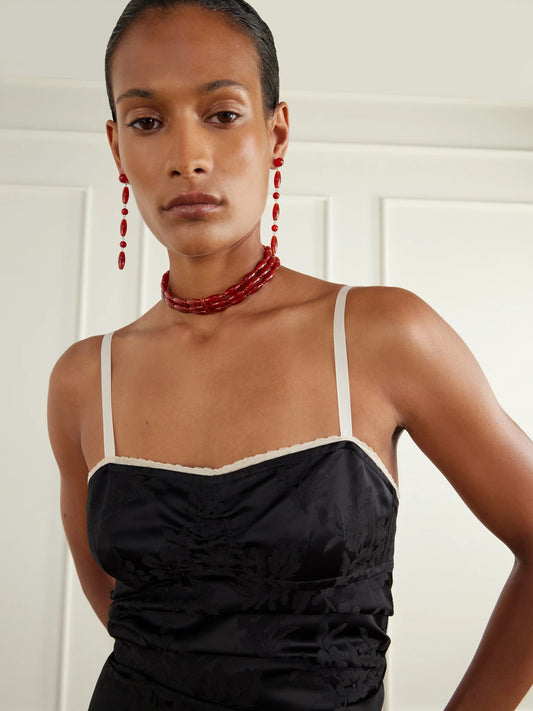 Image of Necklaces. Product name - Sarah Silver-plated Red Carnelian Necklace in Burgundy colour by brand - LIÉ STUDIO