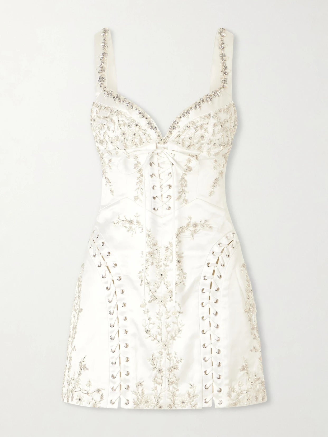 Bridal Brigette Embellished Lace-up Satin Mini Dress
