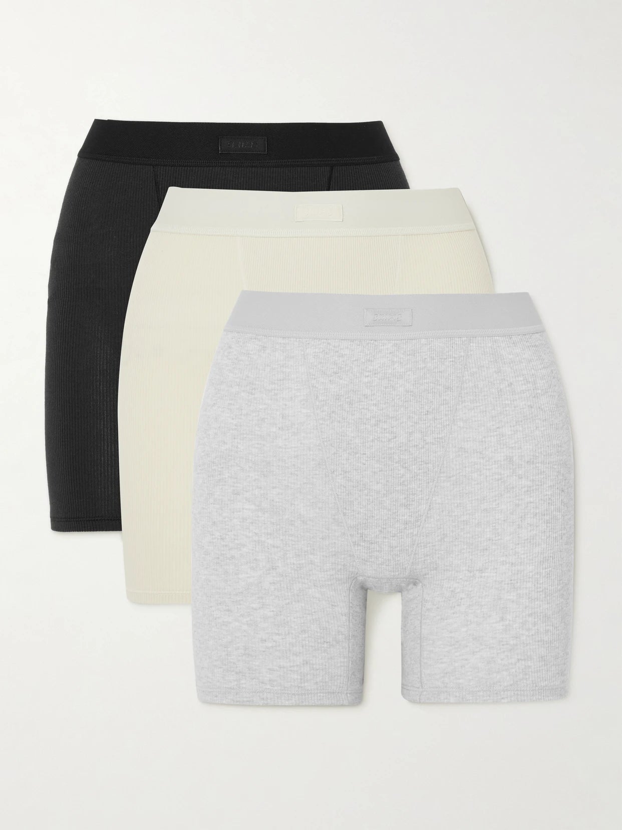 Image of Sleepwear & Loungewear. Product name - Cotton Rib Boxer 3-pack - Bone, Light Heather Grey, Soot in Multi colour by brand - SKIMS