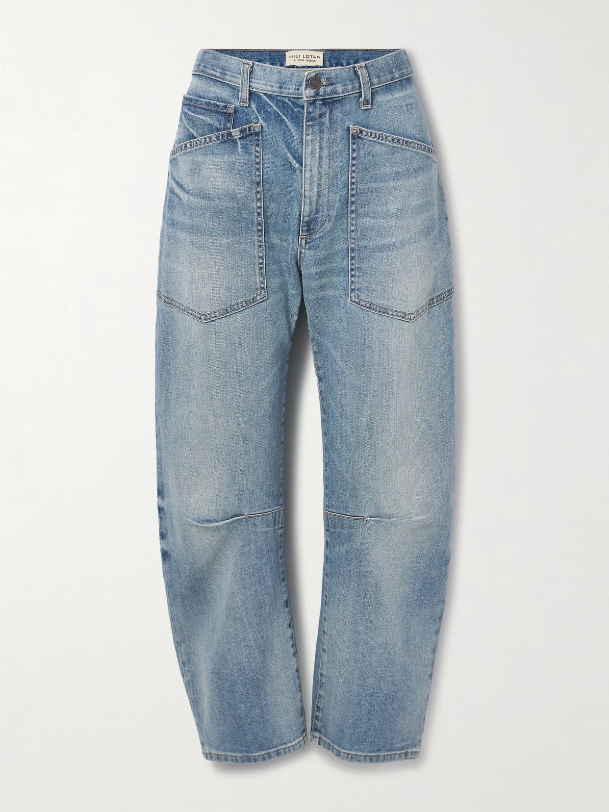 Image of Jeans. Product name - Shon High-rise Tapered Jeans in Blue colour by brand - Nili Lotan