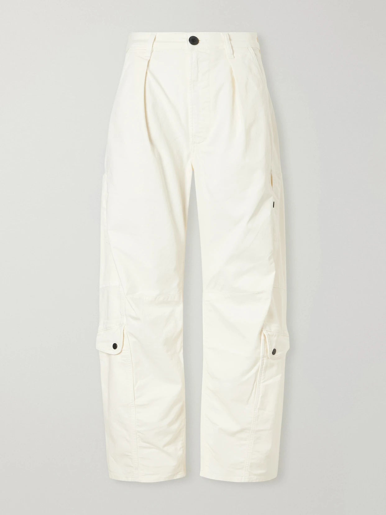 Image of Jeans. Product name - Flight Pleated Organic Cotton-blend Twill Barrel-leg Pants in Off-white colour by brand - Citizens of Humanity