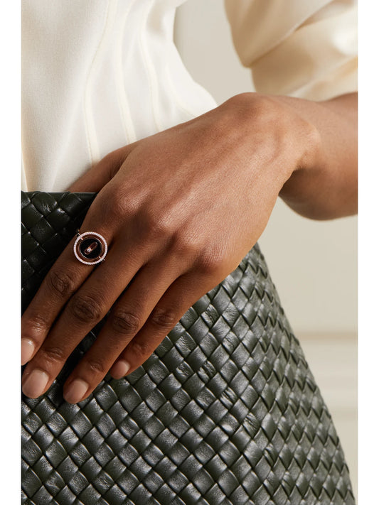 Image of Rings. Product name - Lucky Move 18-karat Rose Gold, Onyx And Diamond Ring in Multi colour by brand - Messika