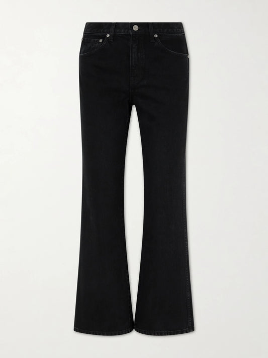 Image of Jeans. Product name - Clara Flared Jeans in Black colour by brand - KHAITE