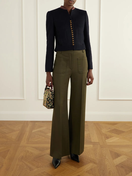 Image of Coats & Jackets. Product name - Satin-trimmed Wool-blend Jacket in Navy colour by brand - Etro