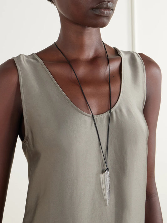 Image of Necklaces. Product name - Spear Large Sterling Silver, Quartz And Cord Necklace in Multi colour by brand - Sophie Buhai