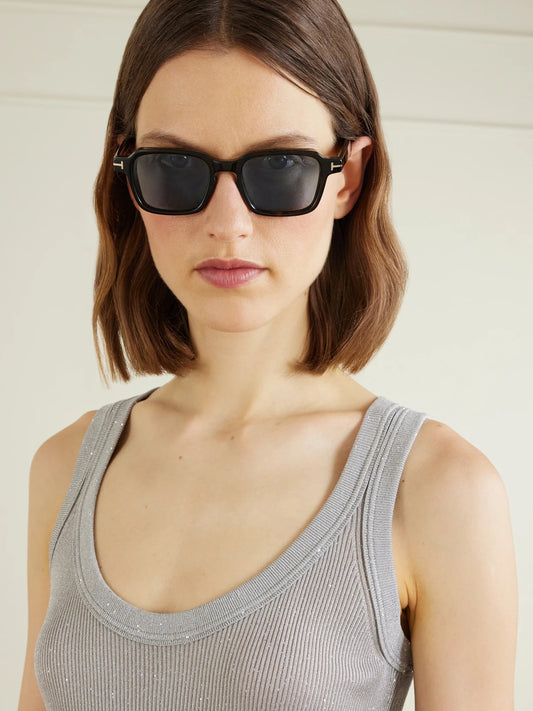 Image of Sunglasses. Product name - Ezra-02 Square-frame Tortoiseshell Acetate Sunglasses in Multi colour by brand - TOM FORD