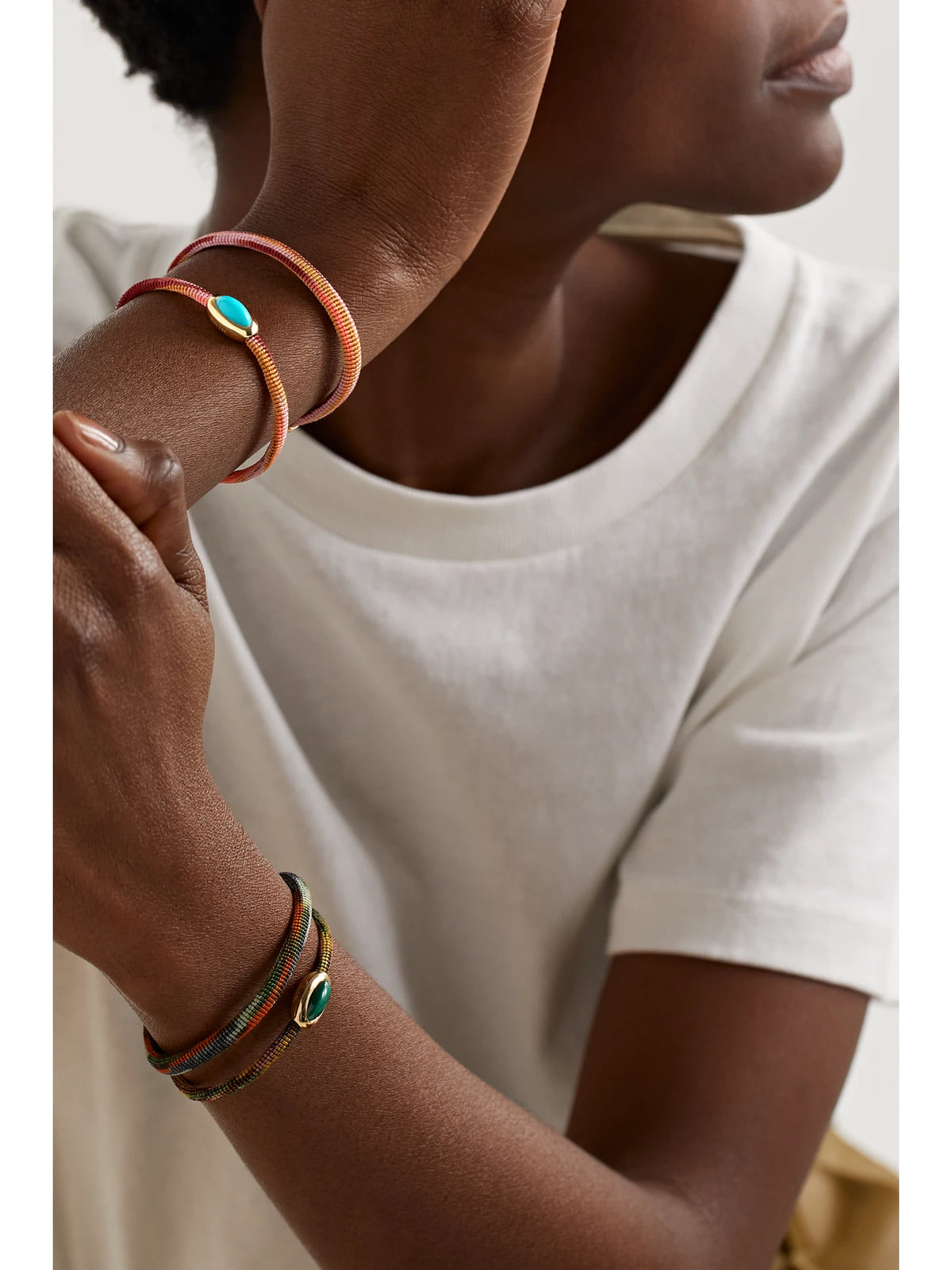 Image of Bracelets. Product name - Life 18-karat Gold, Turquoise And Cord Bracelet in Multi colour by brand - OLE LYNGGAARD COPENHAGEN