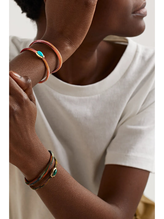 Image of Bracelets. Product name - Life 18-karat Gold, Turquoise And Cord Bracelet in Multi colour by brand - OLE LYNGGAARD COPENHAGEN